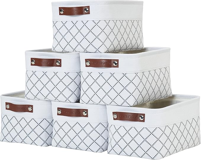 DECOMOMO Small Storage Basket Closet Storage Bins Baskets for Organizing Shelves (White Check Small - 6 Pack)