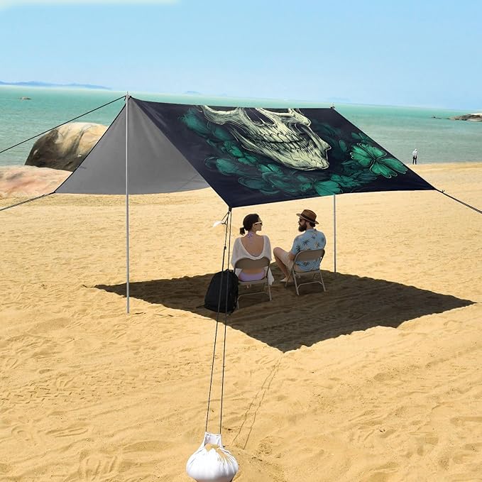 ALAZA Skull Head Beach Tent Sun Shelter Portable Canopy Sunshade for Outdoor Camping Picnics Backyard Fun 10x9 ft