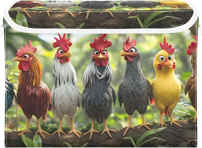 AIXIWAWA Lidded Storage Cube (Cute Chicken) Fabric Foldable Closet Bins with Flip Lid and Handles Organizer Basket Container 16.5 x 12.6 x 11.8 IN
