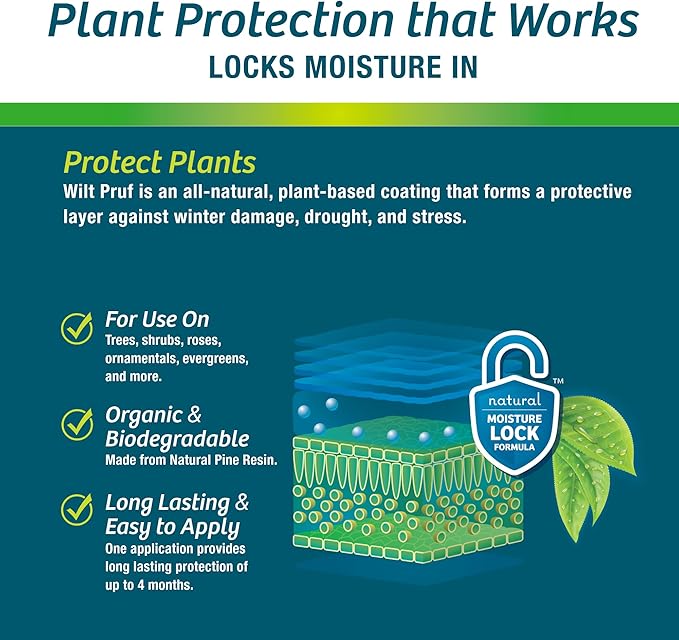 Wilt-Pruf® Concentrate | Protect Against Winter Damage Drought and Stress | Just Spray &amp Let Dry | Locks in Moisture w/Clear Foliar Film | Professional-Grade &amp Trusted | Replaces Burlap | (1