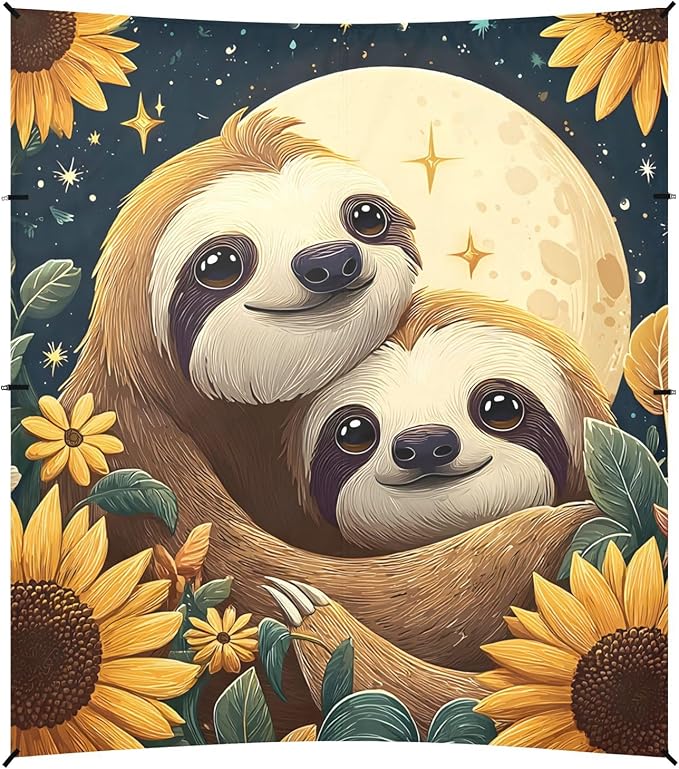 ALAZA Sloth Sunflower Moon Beach Tent Sun Shelter Portable Canopy Sunshade for Outdoor Camping Picnics Backyard Fun 10x9 ft