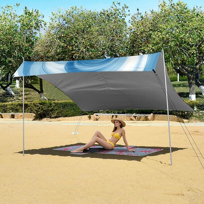 Beach Canopy with Windproof Ropes &amp Sandbags Beach Tent Sun Shade Sun Shelter for Camping Trips Fishing Backyard Fun or Picnics Sunflowers
