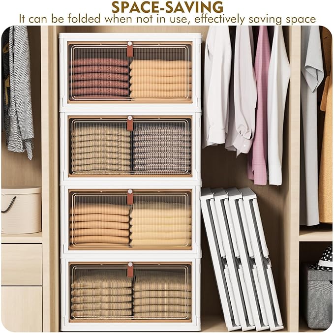 4 Tier Plastic Storage Bins with Lid 28QT - Stackable Wheeled Collapsible Storage Containers for Living Room Office Dorm