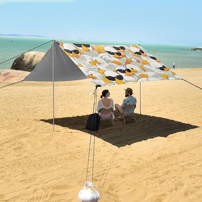 ALAZA White Duck with Sunglasses Beach Tent Sun Shelter Portable Canopy Sunshade for Outdoor Camping Picnics Backyard Fun 10x9 ft
