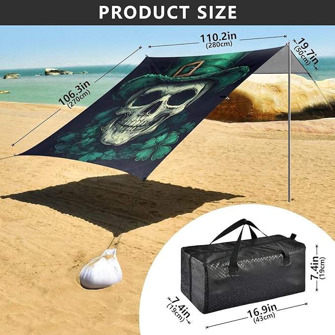ALAZA Skull Head Beach Tent Sun Shelter Portable Canopy Sunshade for Outdoor Camping Picnics Backyard Fun 10x9 ft
