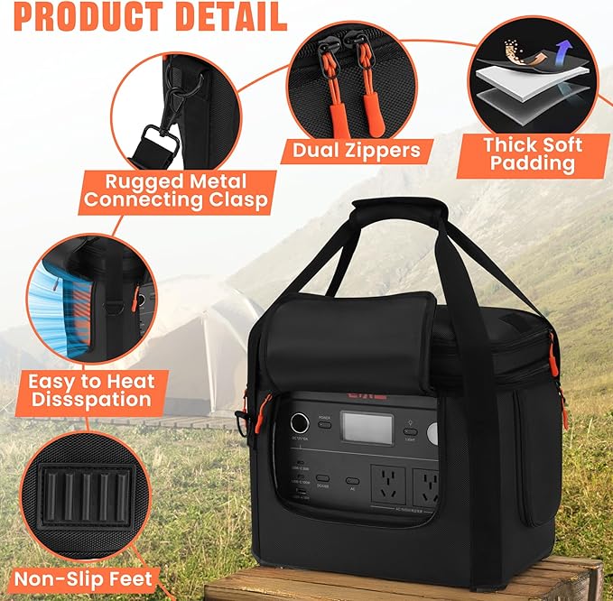 Carrying Bag with Wheels Compatible with Jackery Explorer 1000 V2 Soft Portable Power Station Storage Case Powerstation Roller Bag with Wheels and Side Zipper Multi-Pocket Shoulder Strap