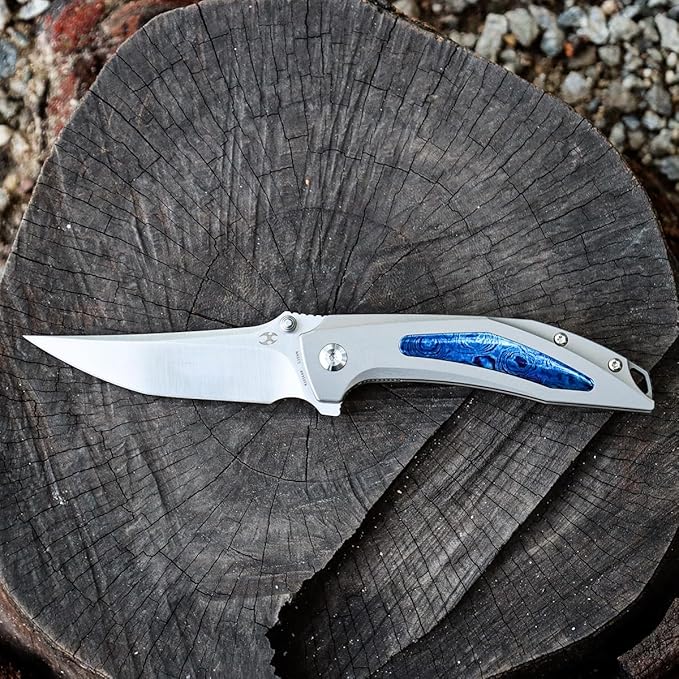 KANSEPT Baku Pocket Folding Knives for Men EDC Camping Folding Knife 3.2'' Satin CPM-S35VN Material Outdoor Folding Knives with Plain Titanium Timascus Inlay Handle Everyday Carry K1056A8
