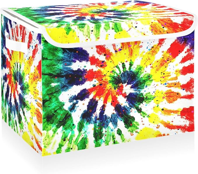 CaTaKu Large Fabric Storage Bins With LidsRainbow Tie Dye Storage Boxes With Handles for Organizing Clothes Collapsible Storage Cube Bins Baskets for Shelves