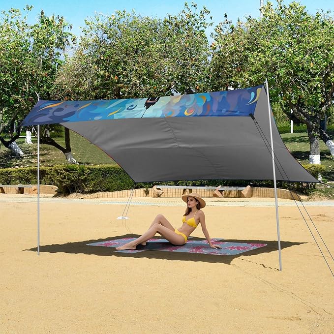 ALAZA Paris Eiffel Tower Colorful Butterfly Starry Beach Tent Sun Shelter Portable Canopy Sunshade for Outdoor Camping Picnics Backyard Fun 10x9 ft