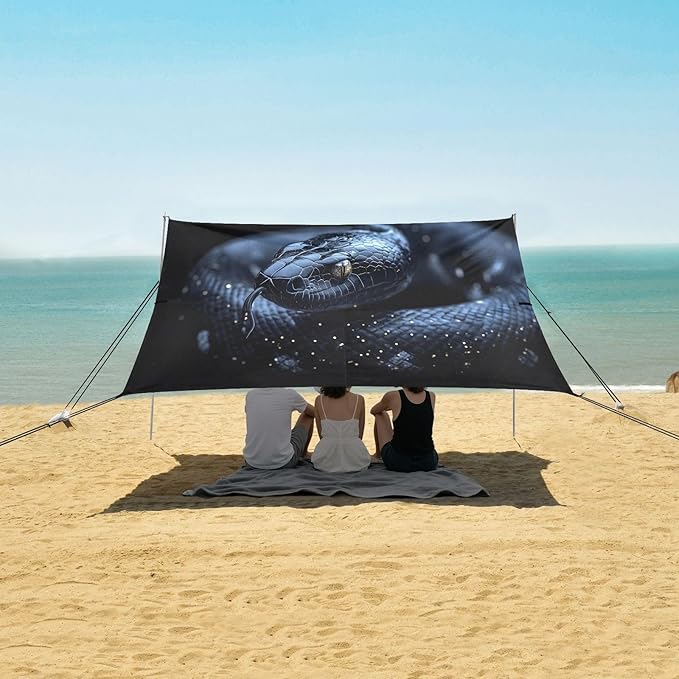 Black Snake Beach Tent Sun Shelter Set UPF50+ UV Protection 10.5 x 9.19 FT Camping Shade Canopy with Sandbags Sand Anchors Carrying Bag and Others