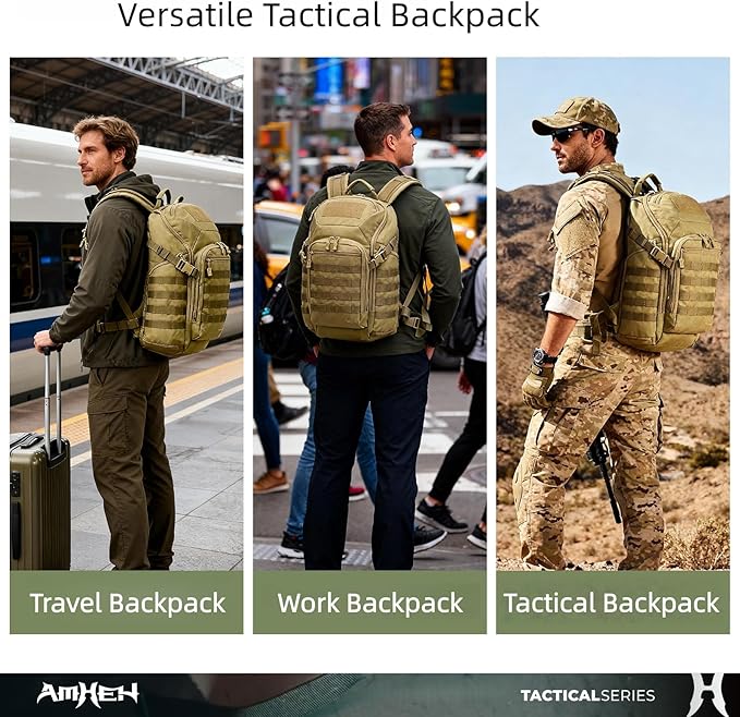 AMHEH 32L Tactical Backpack - 17 Laptop Suspended Protection 1050D Rugged Urban Everyday Carry Pack Get Home Bug Out Bag (Tan)