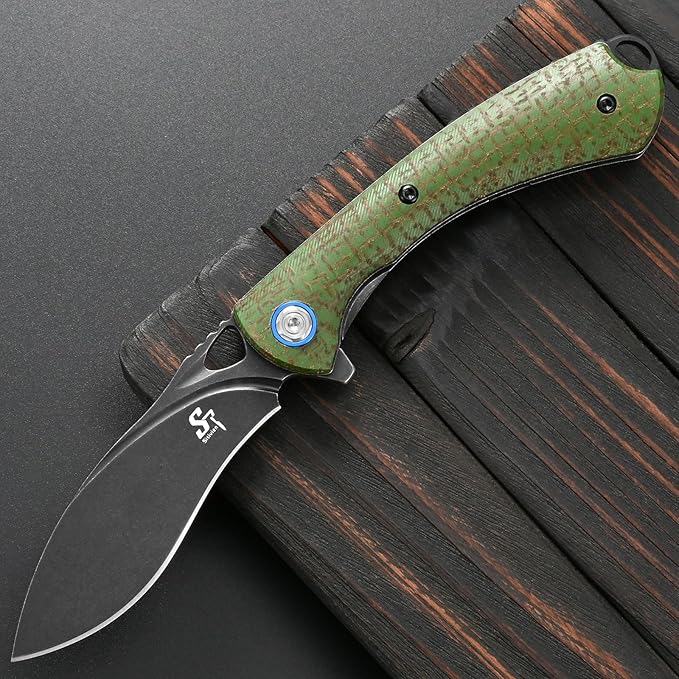 Sitivien ST147 Folding Pocket KnifeBlack Stonewashed 14C28N Steel Blade with Micarta Handle Utility Knife EDC Tool Knife for Outdoor CampingHikingHunting(Green)