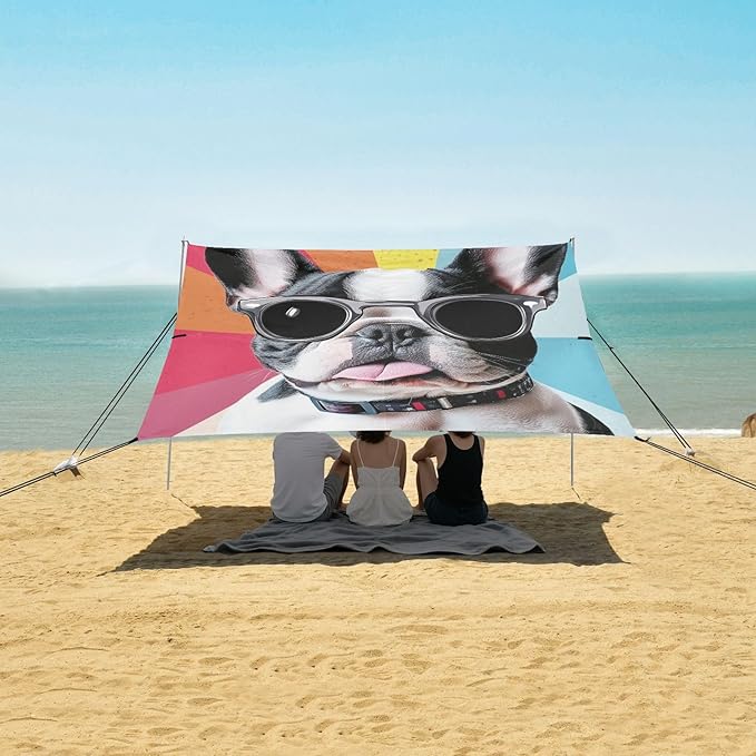 ALAZA Cool Cute French Bulldog Puppy Beach Tent Sun Shelter Portable Canopy Sunshade for Outdoor Camping Picnics Backyard Fun 10x9 ft