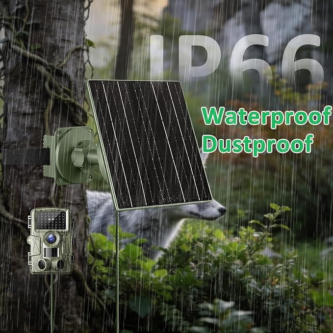 FUTUREZEN 10W Solar Panel for Trail Cameras DC &amp USB-C Solar Charger with 10400mAh Battery 6V/12V Adjustable Output IP66 Waterproof 9.8ft Cable