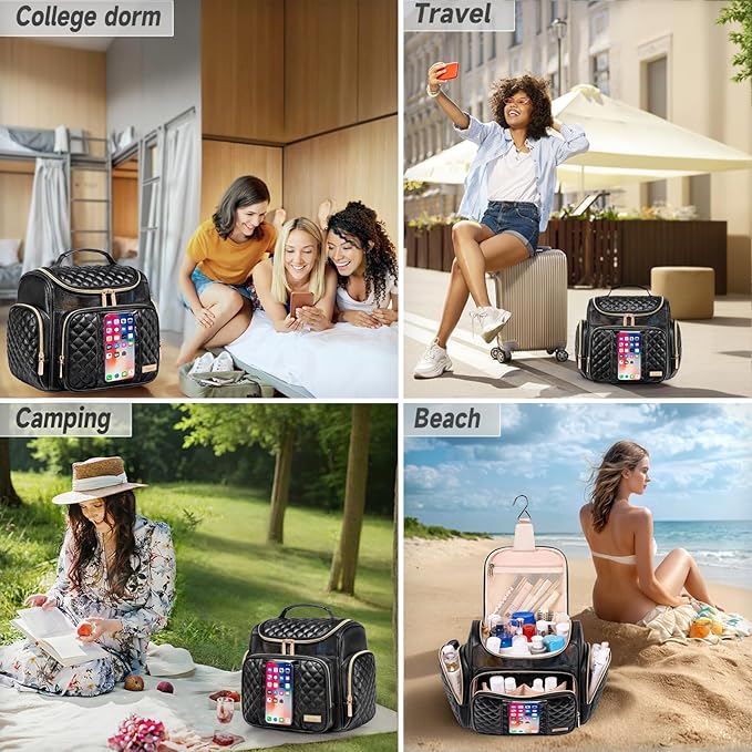 Large Leather Toiletry Bag for Women MenBathroom BagWater Resistant Shower BagMakeup BagPortable Shower Caddy for College DormHanging Travel Toiletry Bag with Transparent Waterproof Phone Pocket