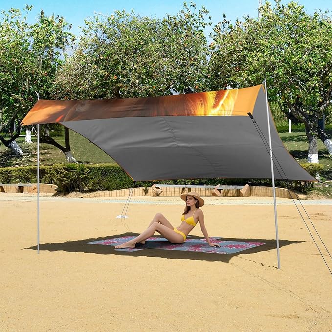 Fierce Lion Beach Tent Sun Shelter Set UPF50+ UV Protection 10.5 x 9.19 FT Camping Shade Canopy with Sandbags Sand Anchors Carrying Bag and Others