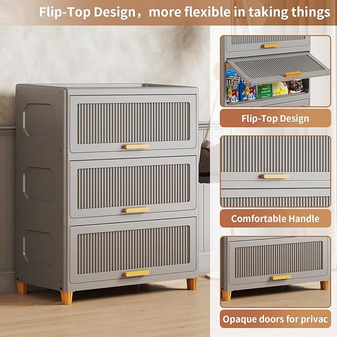 3 Tier Large Storage Bins with 1 Lid 157QT Closet Organizers and Storage Drawers Flip Open Large Plastic Storage Containers for Living Room Office Dorm (3 Tiers)