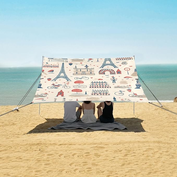 ALAZA Paris London Eiffel Tower London Bridge Colosseum Beach Tent Sun Shelter Portable Canopy Sunshade for Outdoor Camping Picnics Backyard Fun 10x9 ft
