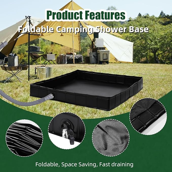Foldable Camping Shower Base Portable Shower Pan Shower Tent Awning Base Indoor &amp Outdoor Shower Base - Keep Feet Clean Capture Water