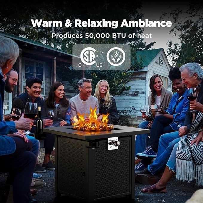 Ciays Propane Fire Pits 32 Inch Outdoor Gas Fire Pit 50000 BTU Steel Fire Table with Lid and Lava Rock Add Warmth and Ambience to Gatherings and Parties On Patio Deck Garden Backyard Black