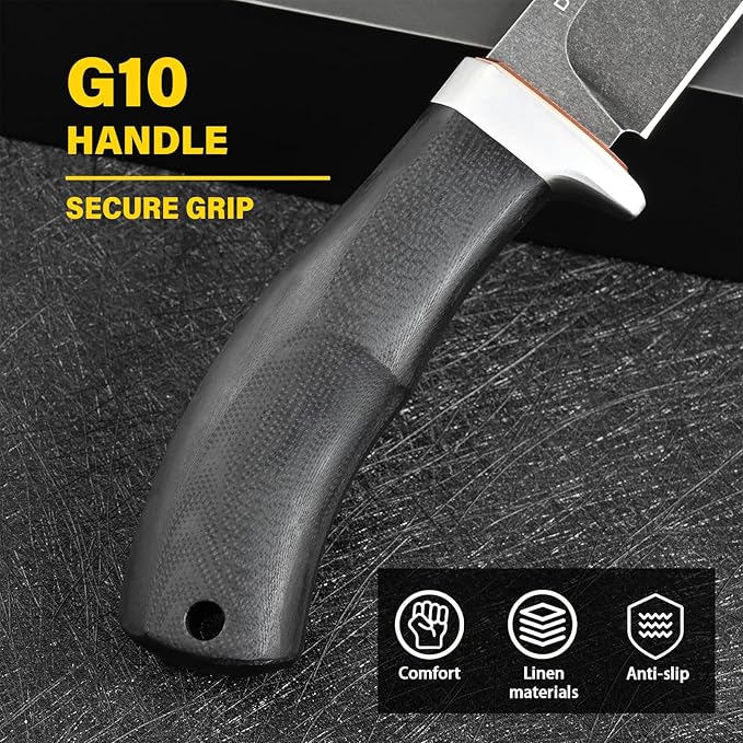 Knives DC53 Steel Fixed Blade Hunting Knife with Sheath Tactical EDC Knife for Men Outdoor Survival Camping Hiking Fishing (Black Stone Wash)