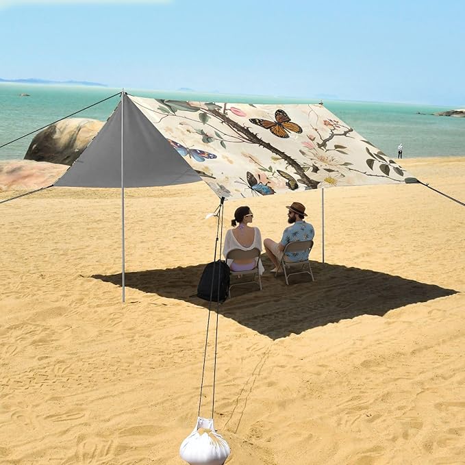 ALAZA Flowers Twigs Butterflies Dragonflies Beach Tent Sun Shelter Portable Canopy Sunshade for Outdoor Camping Picnics Backyard Fun 10x9 ft