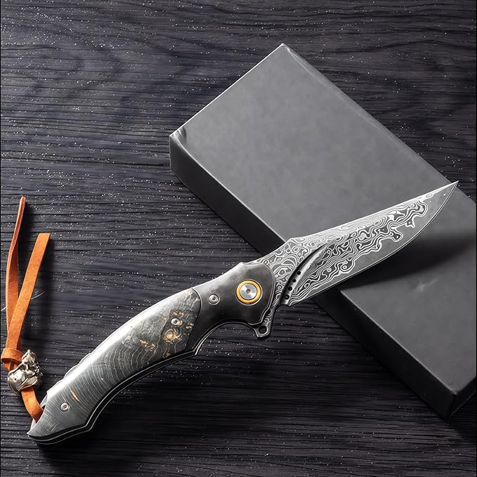 Damascus Steel Folding Knife Personalized Engraving Outdoor Gear Hunting &amp Knives &amp Tools Damascus Hunting Knife with Leather Sheath HRC 60 Mexican Rosewood Handle Knives Men Gifts