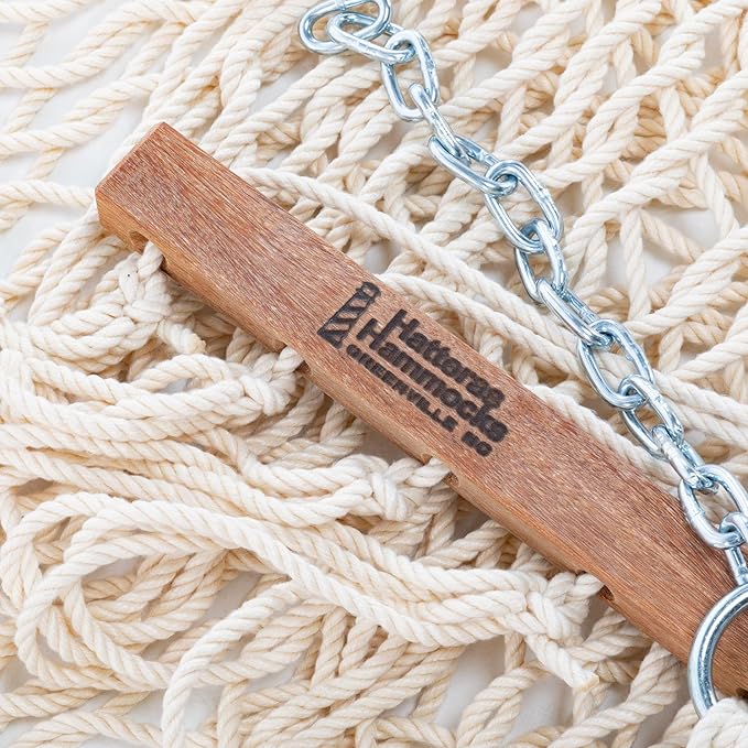 Hatteras Hammocks DC-15OT Executive Oatmeal Duracord Rope Hammock with Free Extension Chains &amp Tree Hooks Handcrafted in The USA Accommodates 2 People 450 LB Weight Capacity 13 ft. x 65 in.