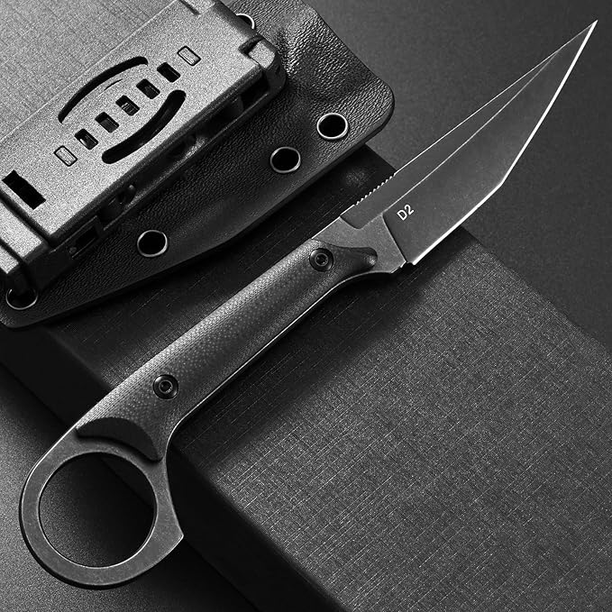 Gtkii GTK140 Fixed Blade Knife D2 Steel Blade G10 Handle EDC Tool Knife for Outdoor Camping Hiking Hunting(Black)