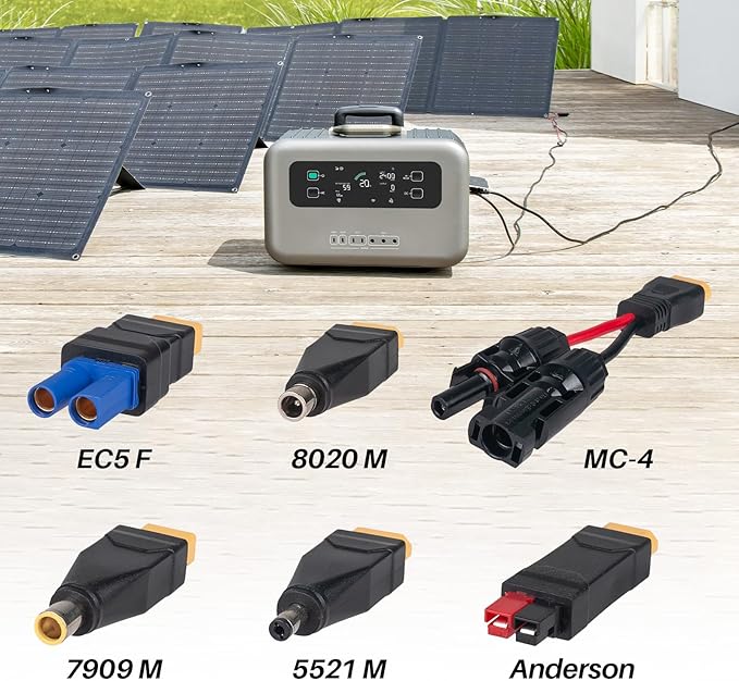 6-in-1 Solar Panel Connector Cable Kit 14AWG Heavy-Duty Weatherproof Extension Multi Output DC5521/7909/8020/XT60 for Portable Power Station RV Camping Generator(10FT)