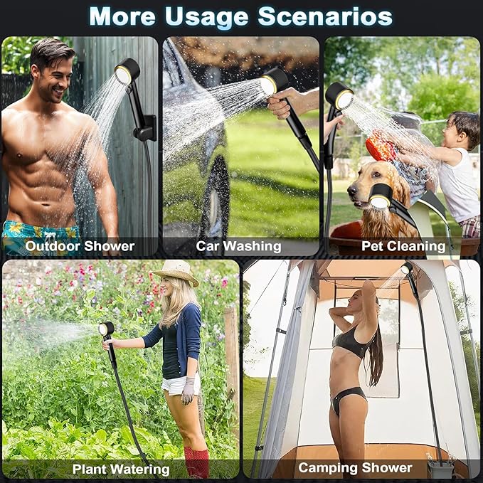 Portable Shower for Camping 8000mAh Rechargeable Camping Shower Pump with 3X Stronger Water Flow 5 Pressure Levels &amp 4 Shower Modes Outdoor Shower with Intelligent LED Display for Hiking Travel