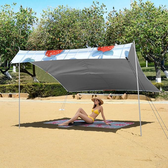ALAZA Beautiful Strawberry Pattern Beach Tent Sun Shelter Portable Canopy Sunshade for Outdoor Camping Picnics Backyard Fun 10x9 ft