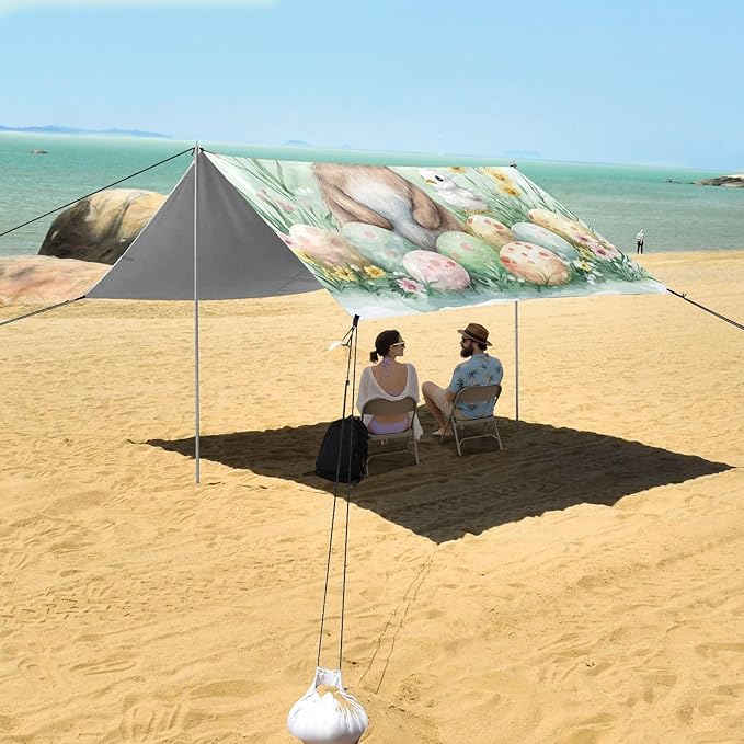 ALAZA Happy Easter Easter Rabbit Eggs Spring Flowers Chick Beach Tent Sun Shelter Portable Canopy Sunshade for Outdoor Camping Picnics Backyard Fun 10x9 ft