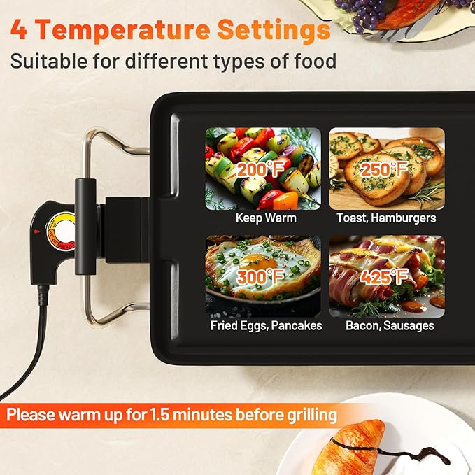 Costzon 39.5 Electric Griddle 1400W Nonstick Extra Large Griddle Long Table Top Grill w/4-Level Temp &amp Drip Tray Indoor Outdoor Cooking Plates Teppanyaki Grill for Pancake BBQ Camping Gather