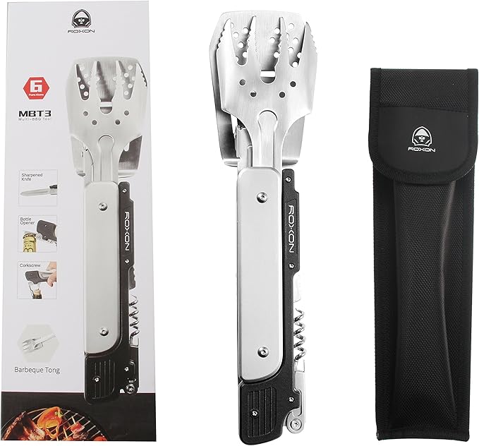 ROXON S601 14 6 in 1 MBT3 Folding Grill Utensils Set Fork Spatula Grilling Knife Tongs Opener for Backyard Barbecue and Camping