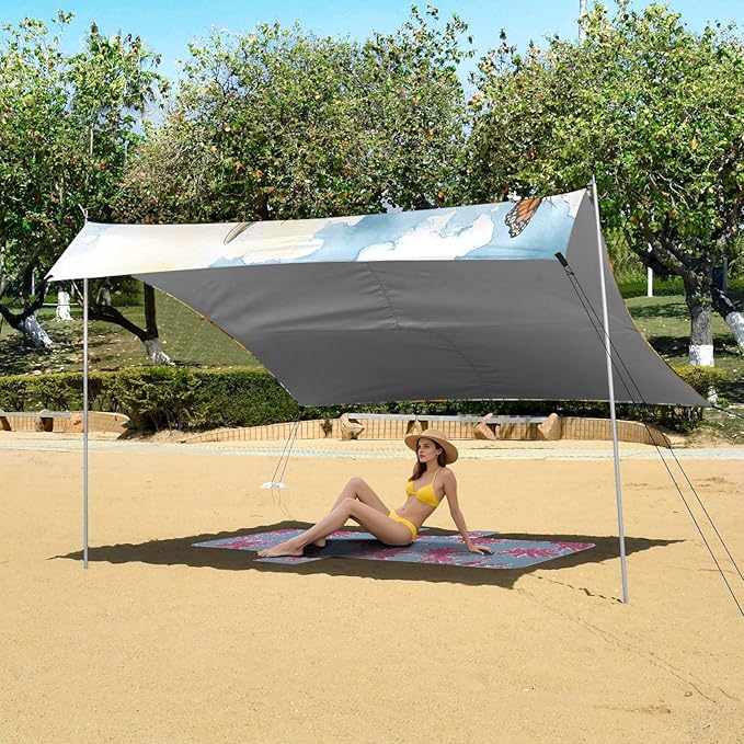 ALAZA Sunflower Baby Highland Cow Beach Tent Sun Shelter Portable Canopy Sunshade for Outdoor Camping Picnics Backyard Fun 10x9 ft