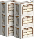 FHSQX 6 Pack Clothes Storage Bins - Foldable Storage Bins for Clothes Fabric Storage Box with Metal Frame (Cream White 16.5x12.2x12.2 inch)