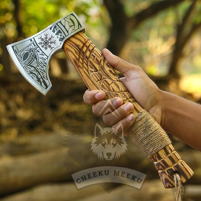 Custom Handmade Carbon Steel Real Viking Axe HatchetCamping Axe Birthday Gift for him Leather Wrapped Handle and Leather Sheath ((FM 22))