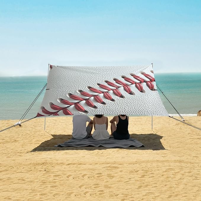 ALAZA Baseball Close Up Beach Tent Sun Shelter UPF50+ Protection Beach Shade Canopy w/ 4 Sandbags for Outdoor Camping Fishing Backyard Fun Picnic 10x9 ft