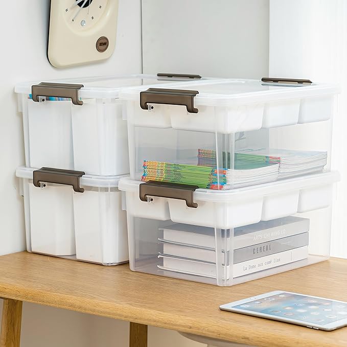 Citylife 17 QT Plastic Storage Box with Removable Tray and 6 Detachable Tall Inserts Craft Organizers and Storage Clear Storage Container for Organizing Crayon Craft Sewing Playdoh 4 Packs