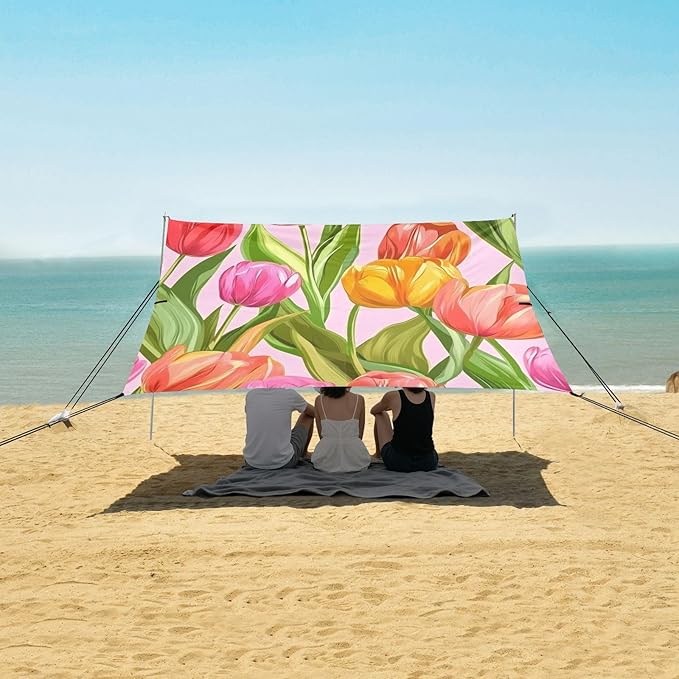 ALAZA Tulips Spring Blooming Beach Tent Sun Shelter Portable Canopy Sunshade for Outdoor Camping Picnics Backyard Fun 10x9 ft
