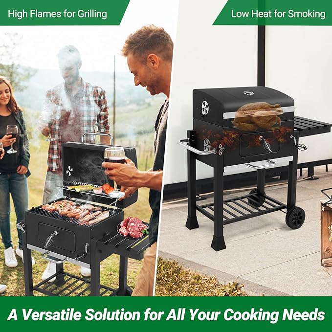 Outvita Large Barrel Charcoal BBQ Grills with 794 SQ.IN. Cooking Area Outdoor Barbecue Grill with Adjustable Charcoal Tray &amp Foldable Side Table for Backyard Patio Picnic