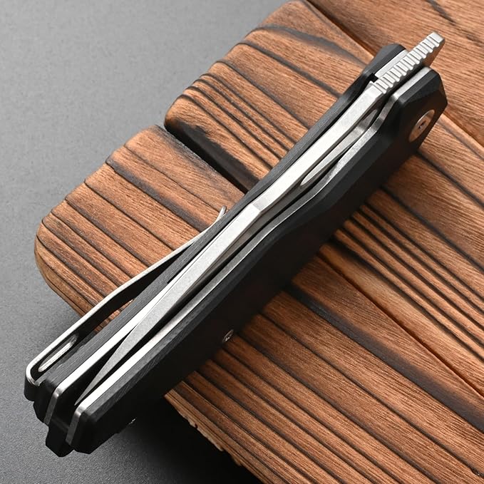 FF21 Folding Pocket KnifeVG10 Steel Blade G10 Handle Full Tang Knife for Outdoor Activities Camping Hunting Fishing(Black)