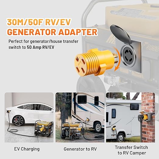 MECMO (2-in-1 Kit) NEMA L14-30P to 14-50R TT-30R RV Generator Adapter Kit 4 Prong Twist Lock 30A Generator Plug L14-30 to 50 Amp 14-50 and 30 Amp TT-30 for RV Camper EV Charger Tesla Level 2 Charging