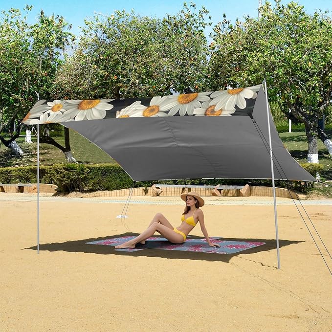 ALAZA Daisy Flower Spring Floral Beach Tent Sun Shelter Portable Canopy Sunshade for Outdoor Camping Picnics Backyard Fun 10x9 ft