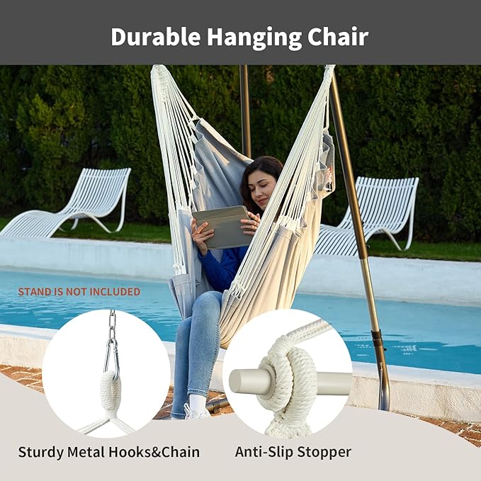 CHULIM Hanging Hammock Chair Swing MAX 500 lbs Outdoor Hanging Chair with Footrest Indoor Swing Chair with Portable Steel Spreader Bar and Hardware Kit for Bedroom Living Room Patio Porch - Grey