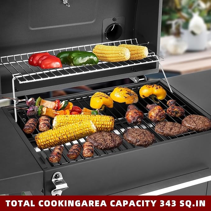 Charcoal Grills Outdoor BBQ Grill with 2 Side TableBarbecue Grill Smoker with 343 Sq.in.Cooking Area for Outdoor Cooking Backyard Camping Picnics Beach by DNKMOR