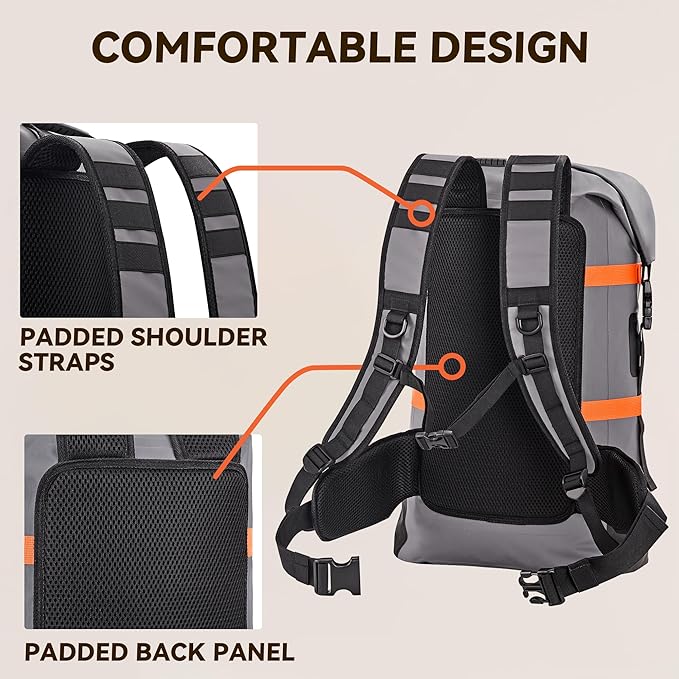 HEETA Dry Bags Waterproof Backpack 40L for Men &amp Women Roll Top Heavy Duty Cushioned Hiking Backpack for Kayaking Boating Paddle Boarding Fishing Travel Camping Beach Vacation Cruise Ship Essenti