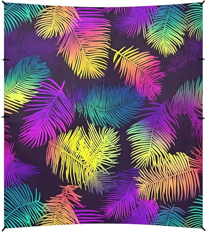 ALAZA Neon Rainbow Palm Leaf Beach Tent Sun Shelter UPF50+ Protection Beach Shade Canopy w/ 4 Sandbags for Outdoor Camping Fishing Backyard Fun Picnic 10x9 ft
