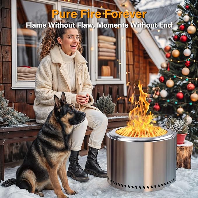 HGD 20 Inch Smokeless Fire Pit Outdoor Stainless Steel Wood Burning Firepit with Secondary Combustion Backyard Patio Stove for Garden BBQ &amp Bonfire